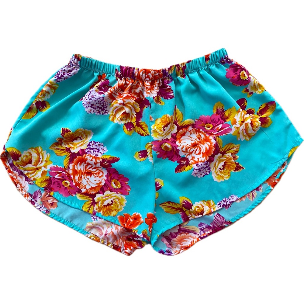 Ambiance Apparel Turquoise Blue Flower Print Shorts